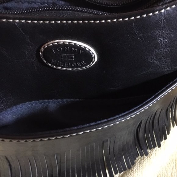 ✨HP✨Tommy Hilfiger Black Leather Fringed Mini Bag Satchel 7.5"x4.5" - Picture 13 of 16